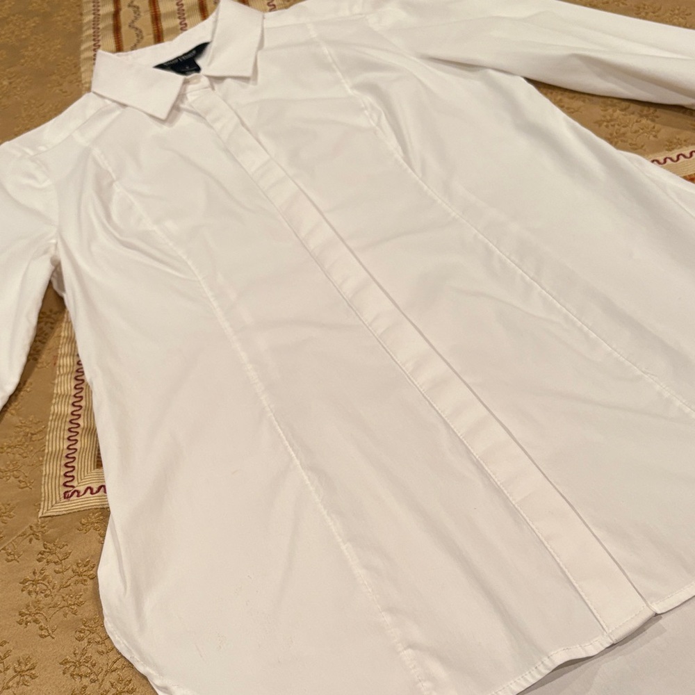 White House Black Market Crisp White Dress Shirt-Fitted, Tunic Length, Classic 4